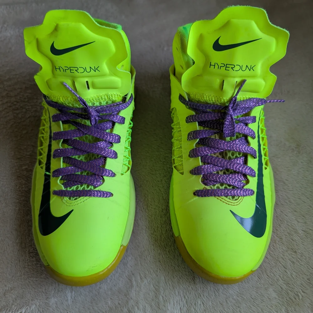 Nike Hyperdunk Neon Green Basketball Shoes with Purple Laces